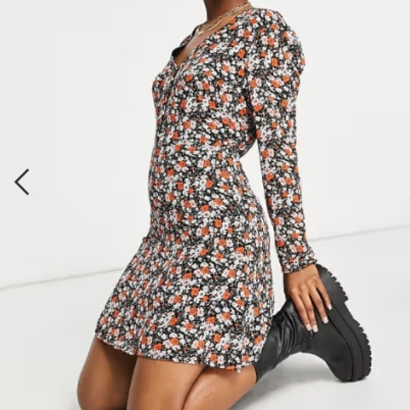 ASOS Sexy Flowy Boho Bohemian Floral Print Long Sleeve Dress NWT - Picture 2 of 4